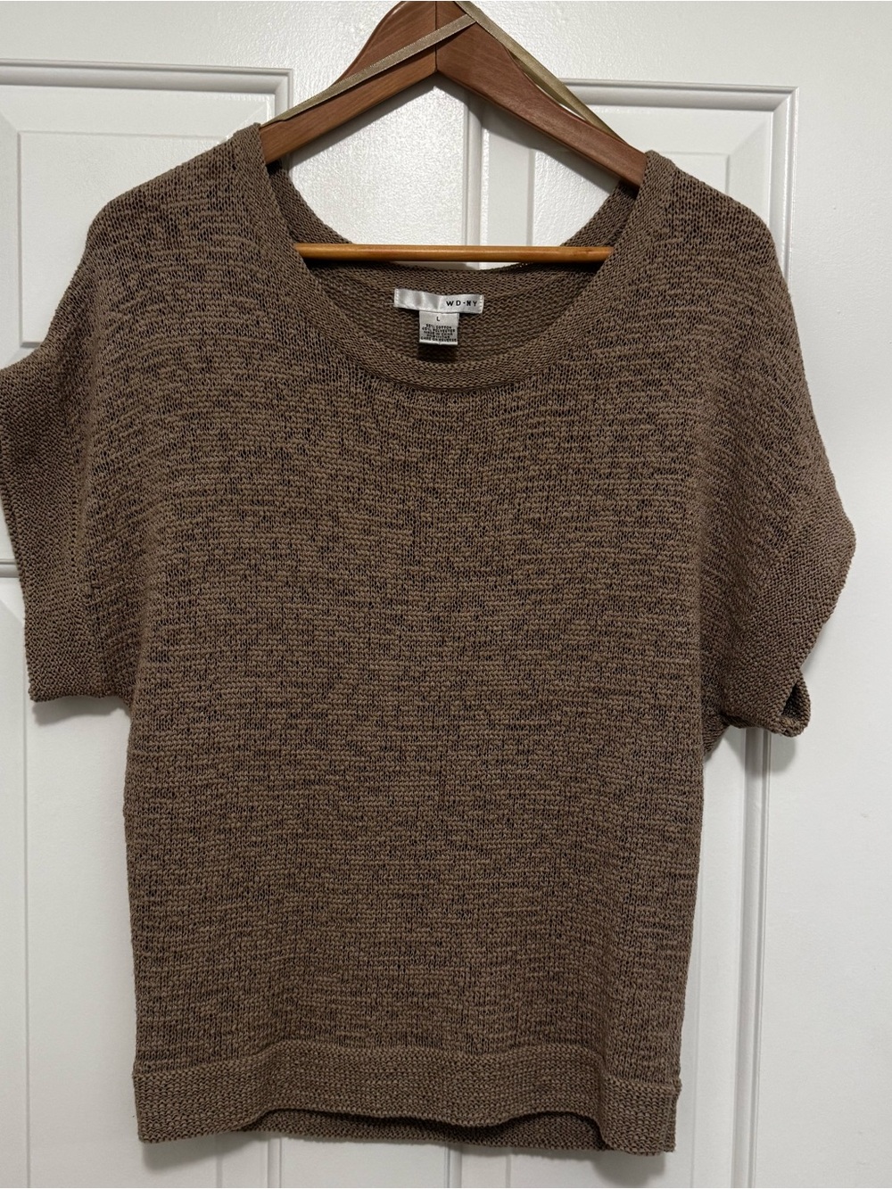 WD.NY Taupe Open-Knit Short-Sleeve Sweater